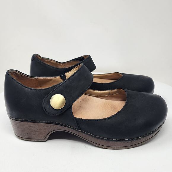 Dansko Beatrice Mary Jane Clog Women EU36/US5.5-6 Black Burnished Leather Clog - Picture 2 of 15